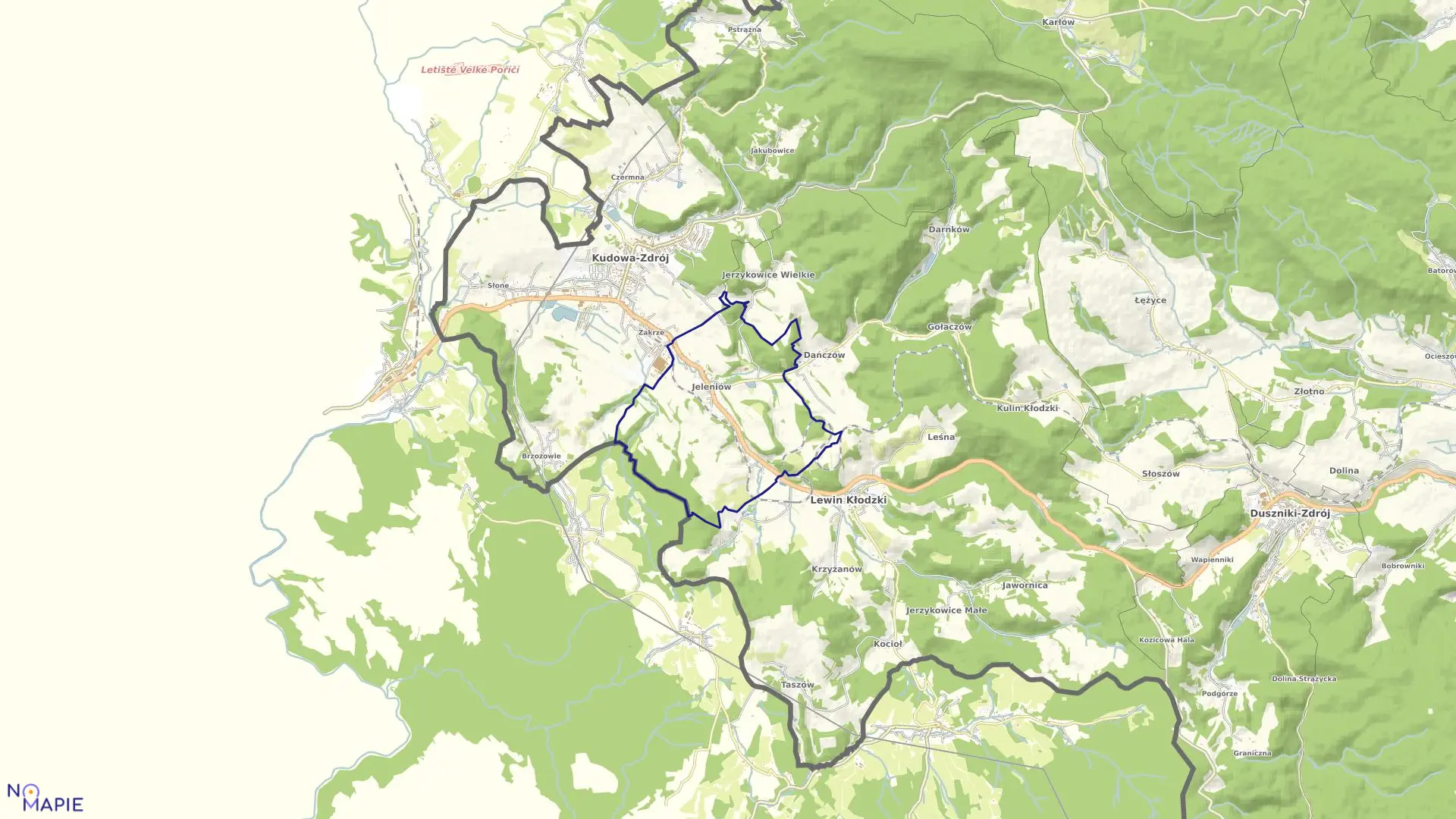 Mapa obrębu Jeleniów w gminie Lewin Kłodzki