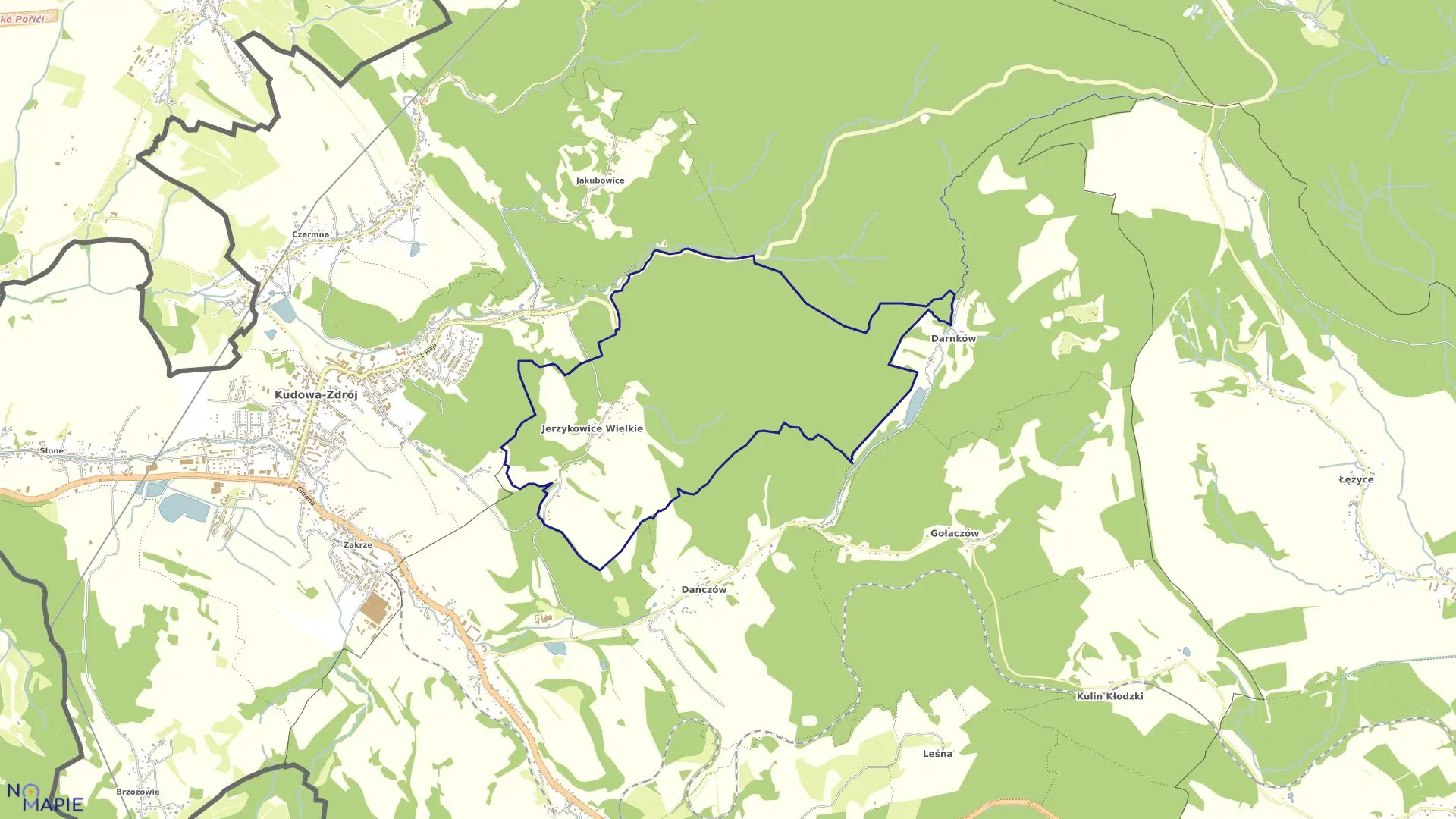 Mapa obrębu Jerzykowice Wielkie w gminie Lewin Kłodzki