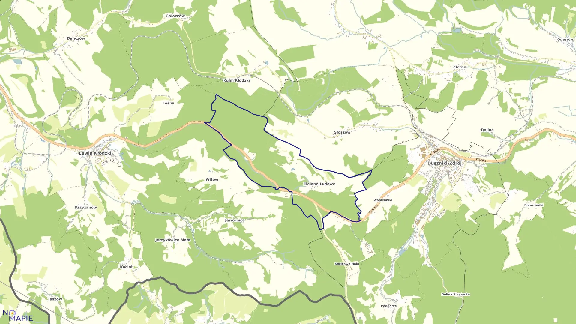 Mapa obrębu Zielone Ludowe w gminie Lewin Kłodzki